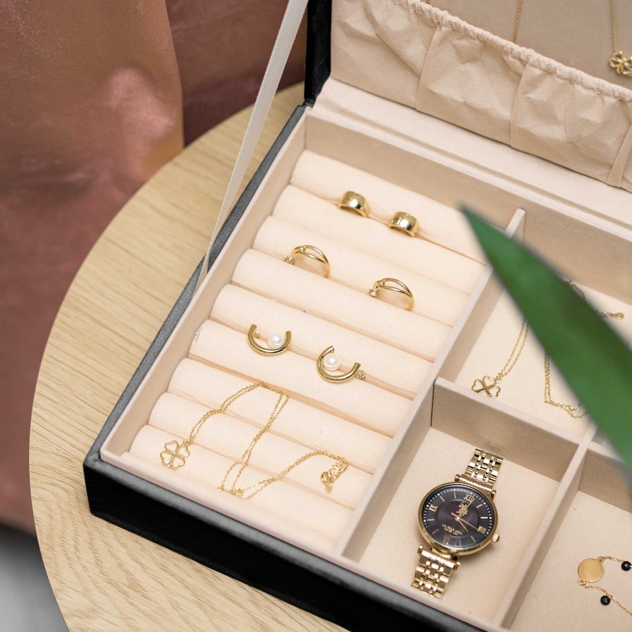 Szkatułka Na Biżuterię Organizer Kuferek Elegancki Pudełko Czarna