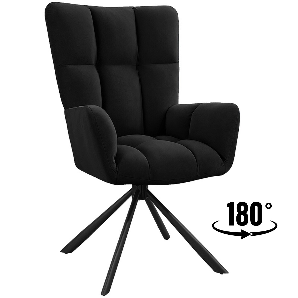Krzesło tapicerowane obrotowe 180 do salonu jadalni nowoczesne welurowe czarny