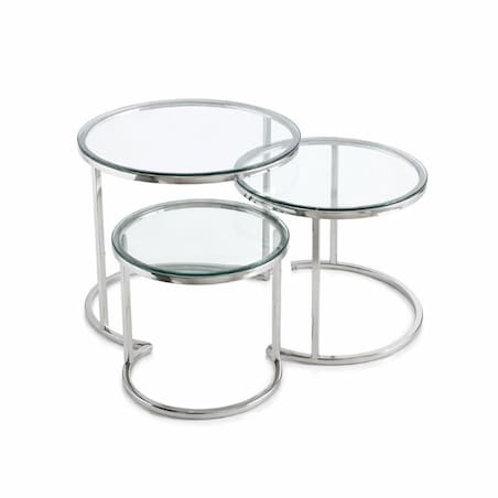 Zestaw 3 srebrnych stolików kawowych glamour do salonu AMBER SILVER