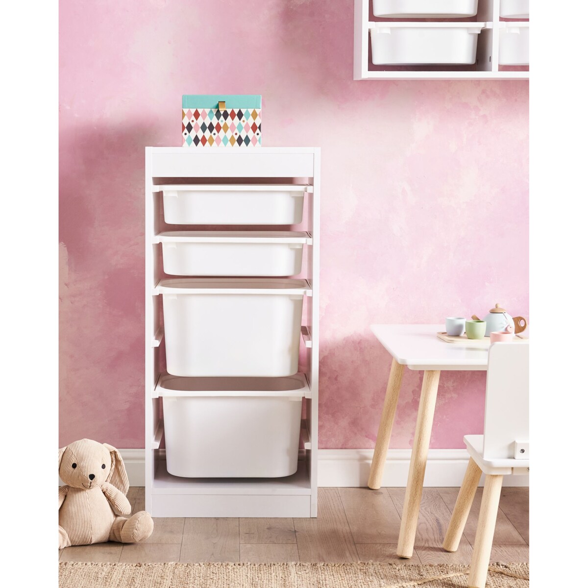 Regał z 4 pojemnikami biały TOBIN