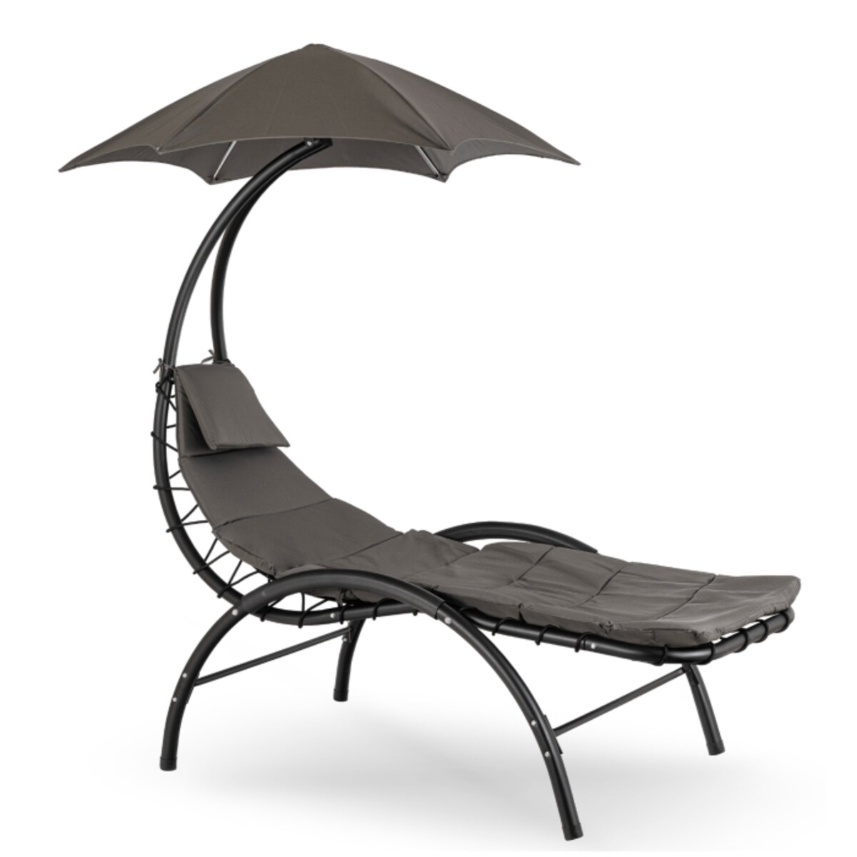 Leżak Ogrodowy Z Parasolem Leżanka Z Daszkiem Łóżko Szary CARPA