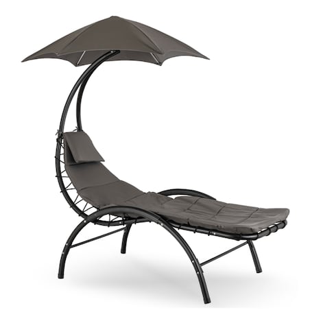 Leżak Ogrodowy Z Parasolem Leżanka Z Daszkiem Łóżko Szary CARPA