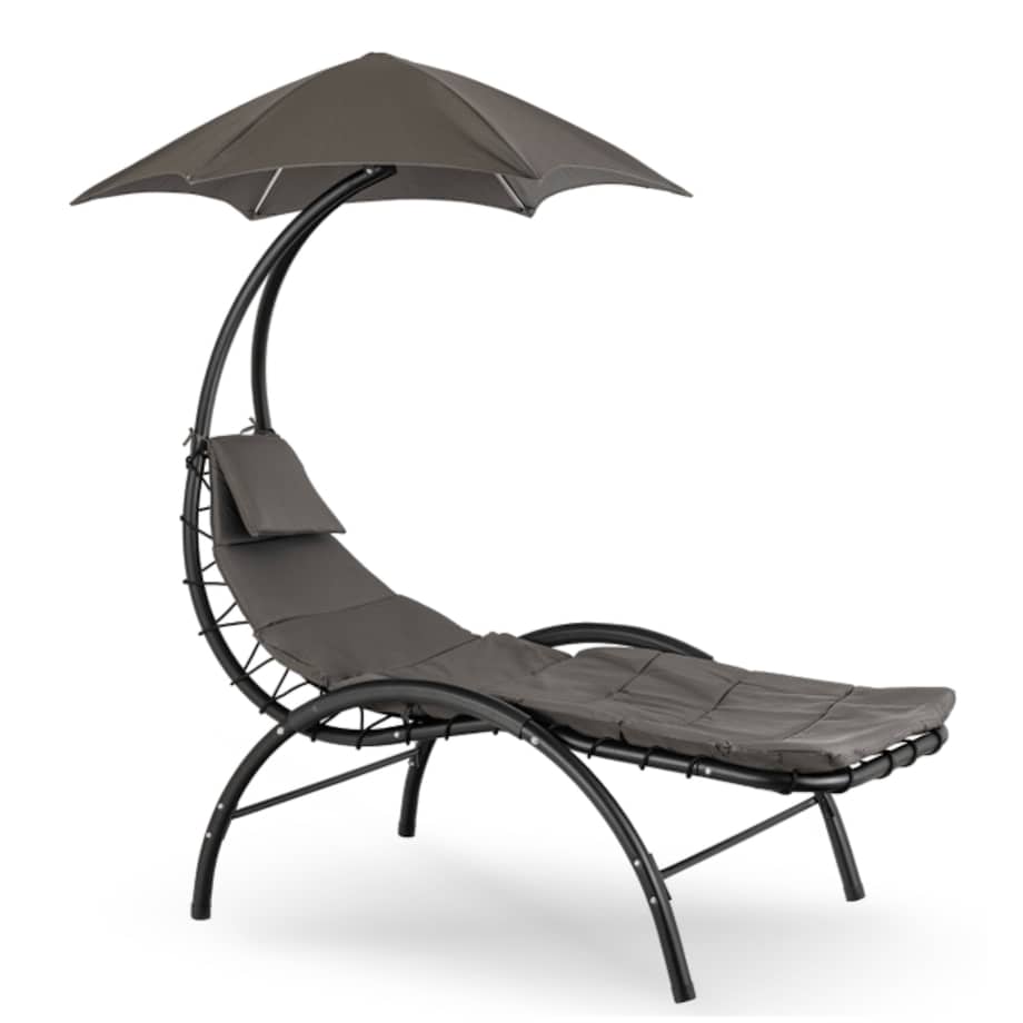 Leżak Ogrodowy Z Parasolem Leżanka Z Daszkiem Łóżko Szary CARPA