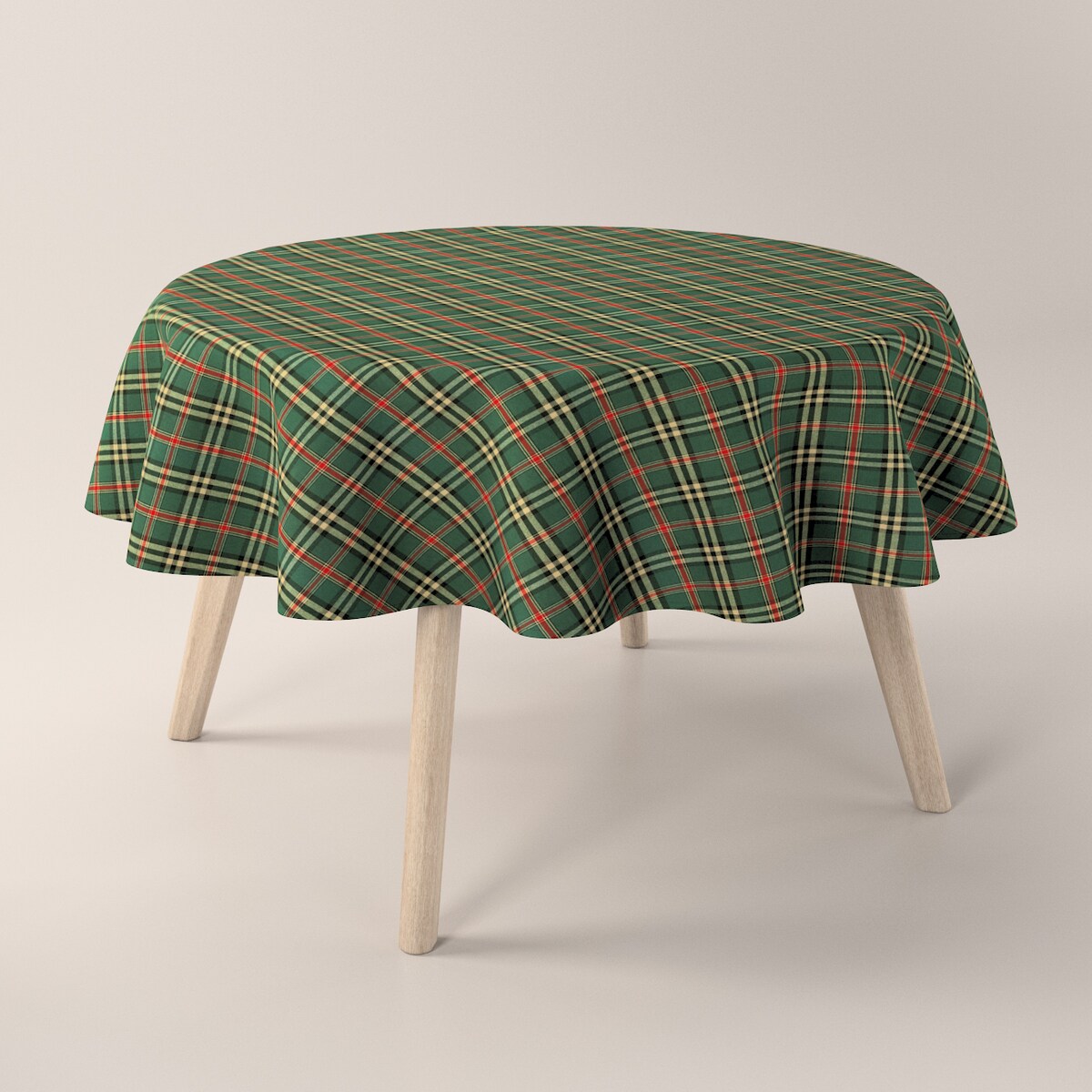 Obrus okrągły 130 x 130 cm zielono-czerwona kratka