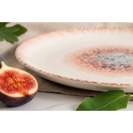 KONSIMO AMITA Serwis obiadowy z ceramiki, Zestaw talerzy dla 6 osób(18 el.), koralowy/beżowy/niebieski