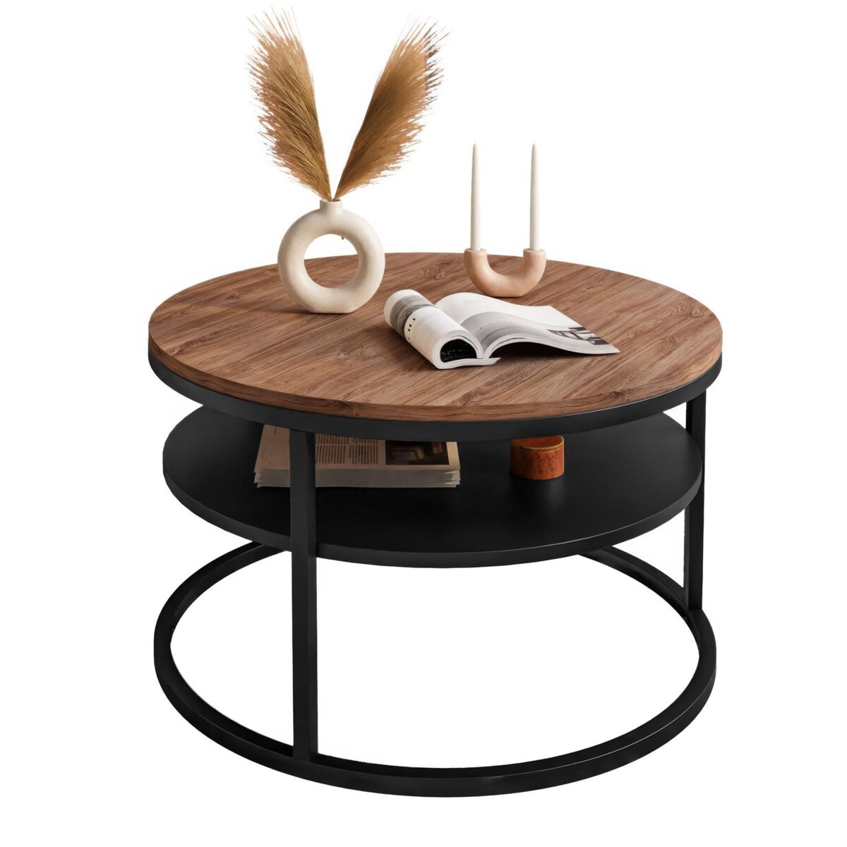 Stolik kawowy CIRI z półką czarny dąb stirling