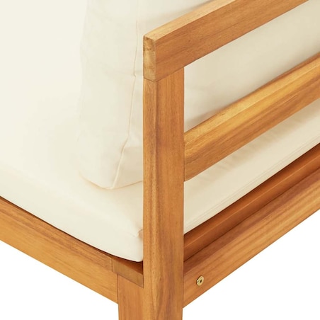 vidaXL Ławka ogrodowa ze stolikiem, kremowe poduszki, drewno akacjowe