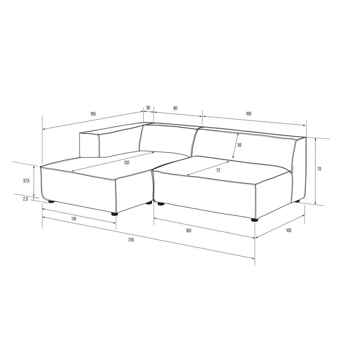Narożnik 4 osobowy lewy Modularis - Szary Welur
