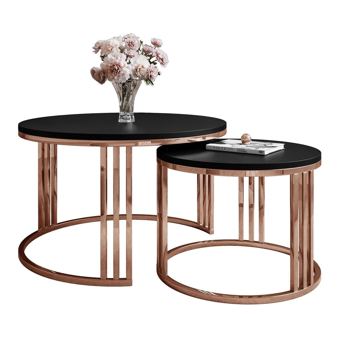 Stolik kawowy LORI 2w1 miedź czarny mat