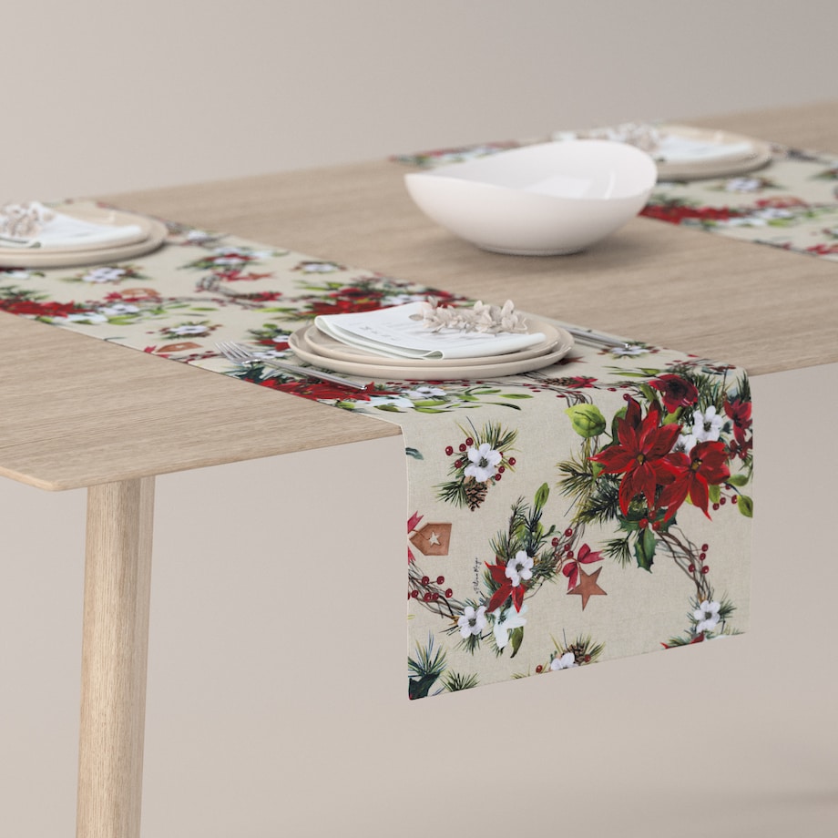 Bieżnik prostokątny 40x130 gwiazdy betlejemskie na szaro-beżowym tle