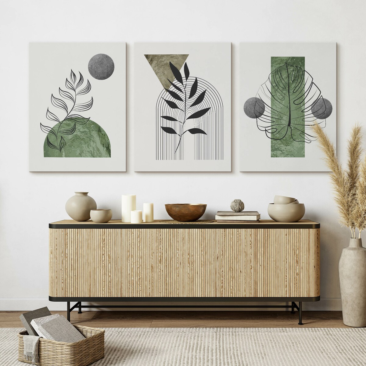 3x Obraz Ścienny Do Salonu Set Liście Tropikalne Abstrakcja Styl Boho 30x40cm