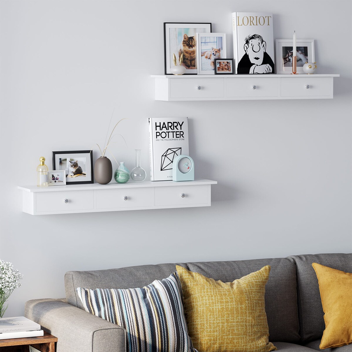 Wisząca Szafka Z Szufladami Półka 80X15X10 Cm Biały