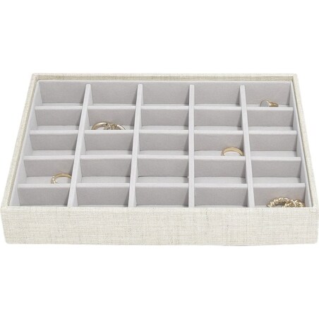 Szkatułka na biżuterię Stackers 25 komorowa classic jasnobeżowa lniana