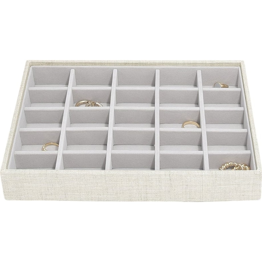 Szkatułka na biżuterię Stackers 25 komorowa classic jasnobeżowa lniana