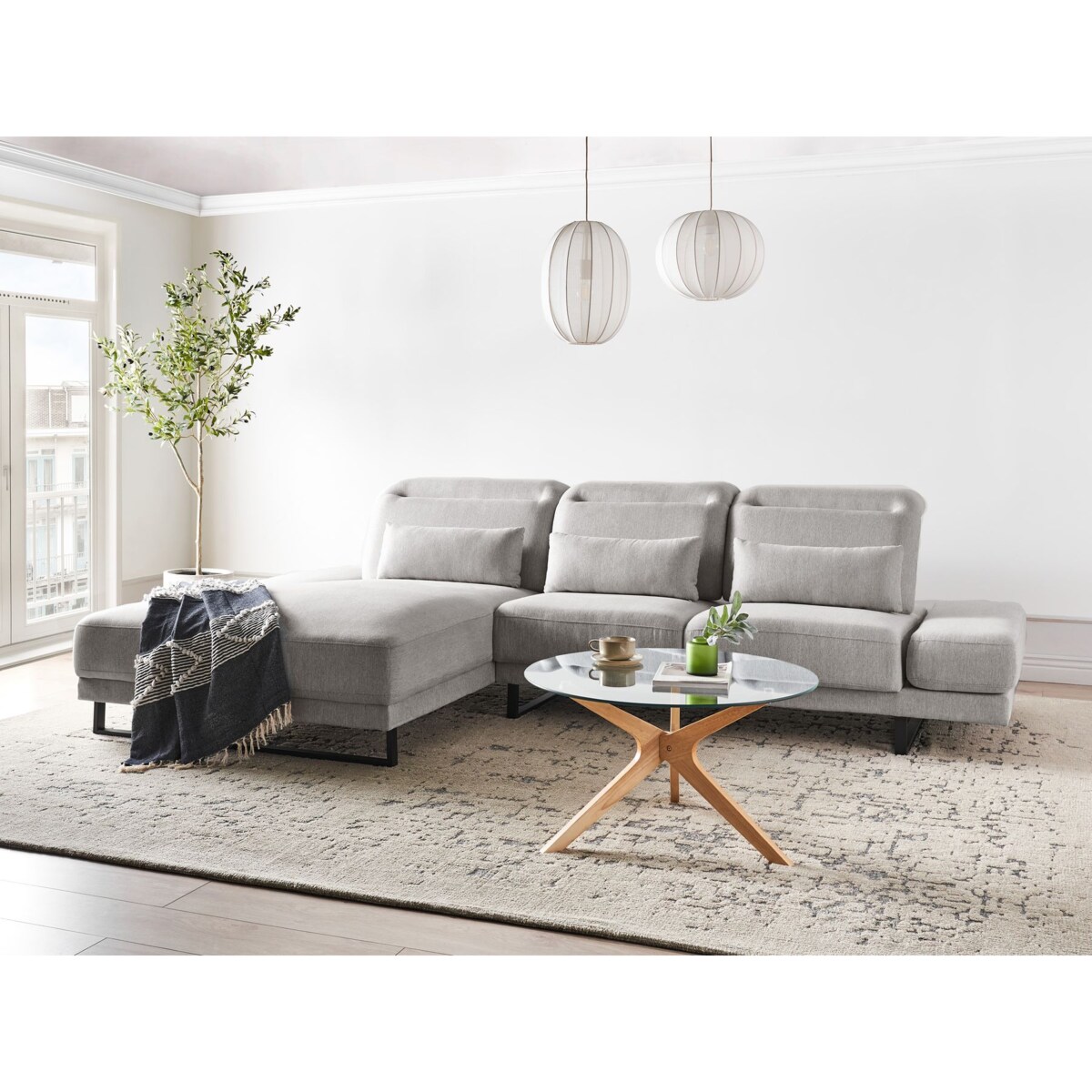 Narożnik IKAST Jasnoszary dla 4 osób Prawostronny