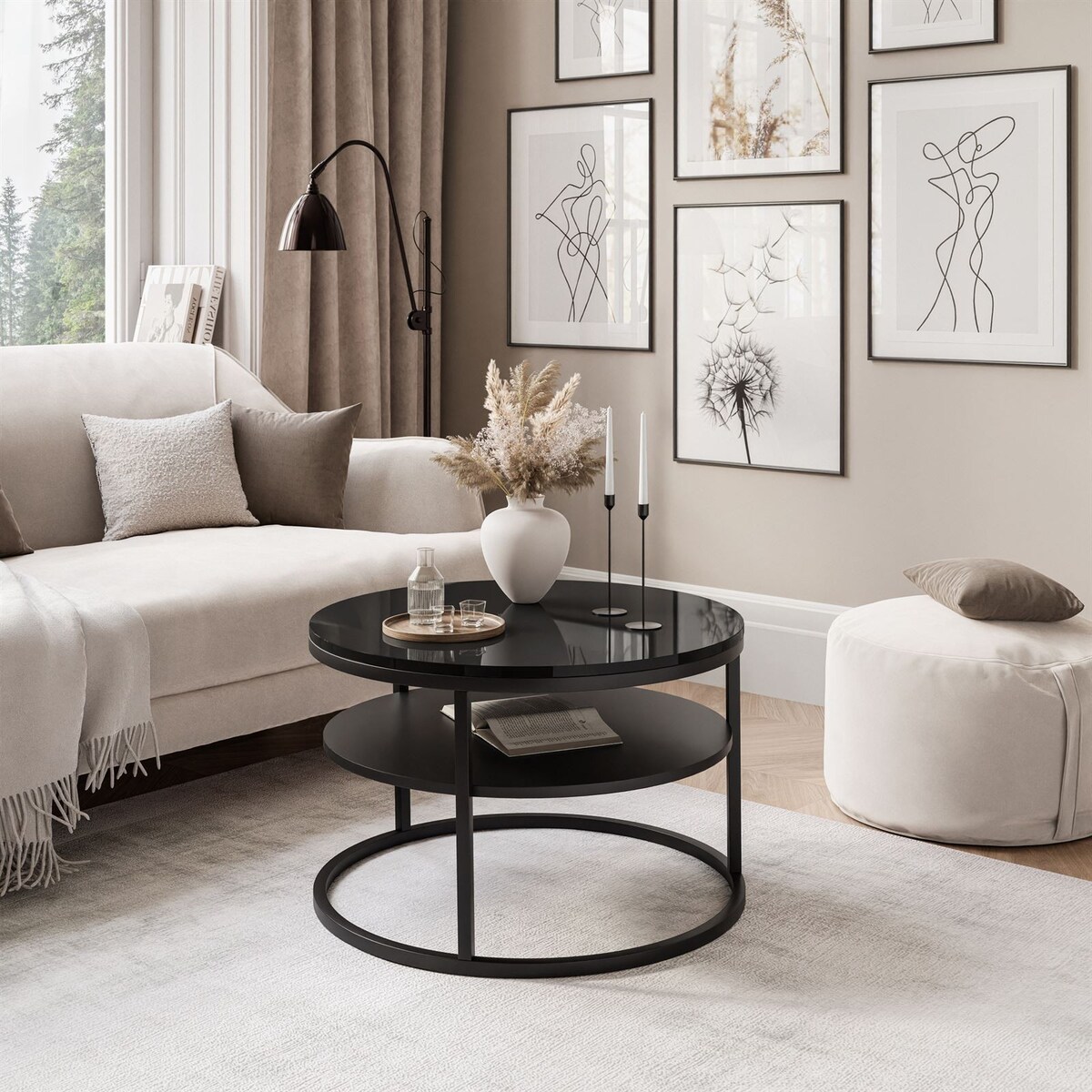 Stolik kawowy CIRI SLIM z półką czarny połysk