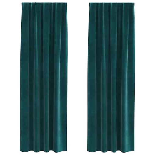 vidaXL Zasłony z zasłonami 2 pcs Ciemnozielony 140 x 225 cm Aksamit