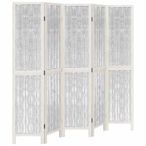 vidaXL Parawan pokojowy, 5-panelowy, biały, lite drewno paulowni