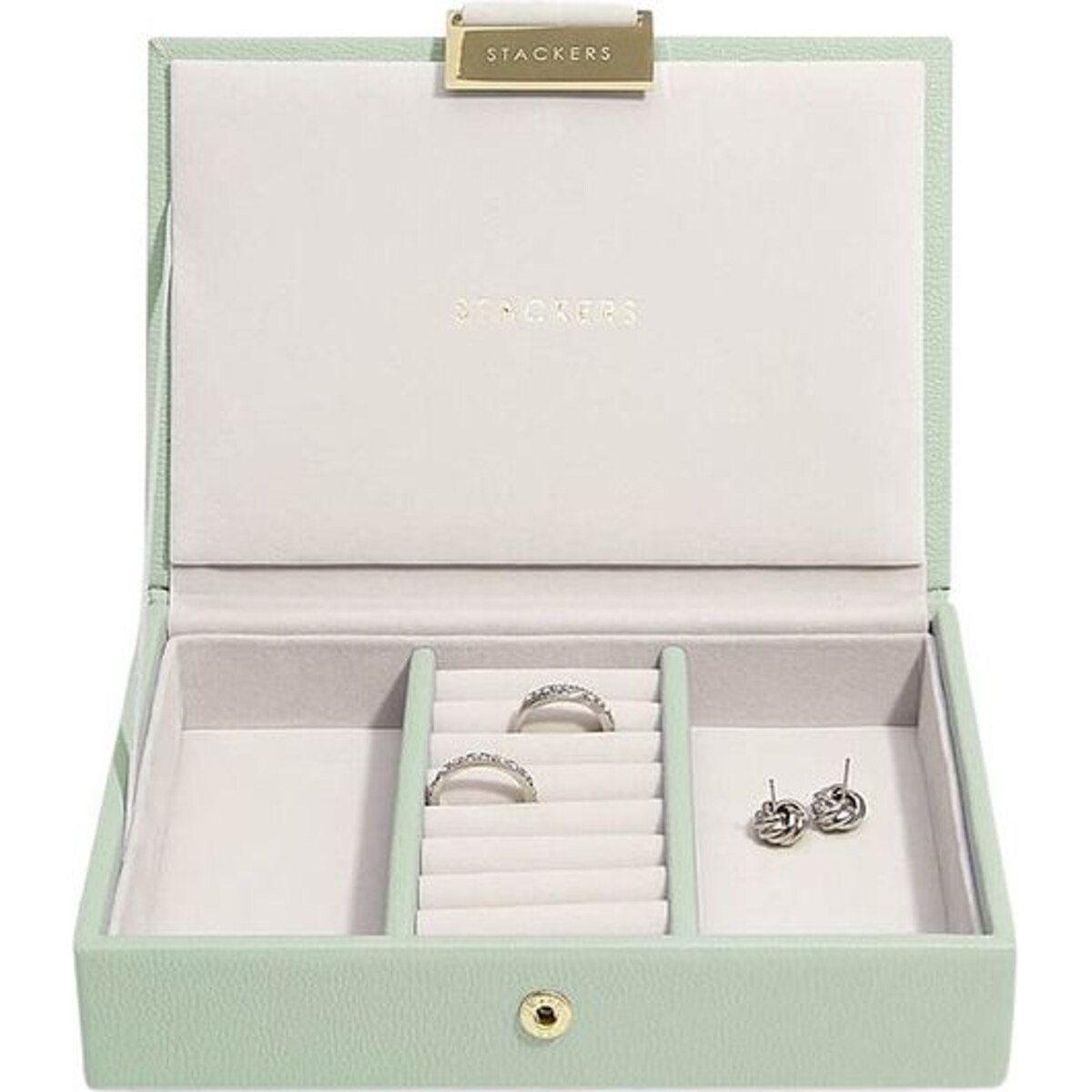 Szkatułka na biżuterię Stackers mini zieleń szałwiowa z pokrywką