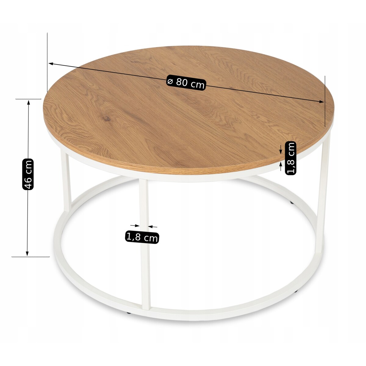 Stolik Kawowy Okrągły Duży Skandynawski Ława Okrągła ANN MAX