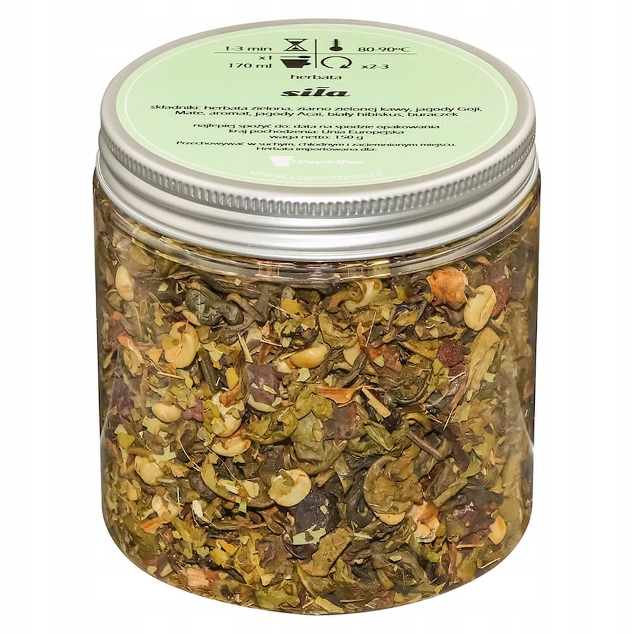 Herbata zielona sypana SIŁA o smaku egzotycznej jagody PREMIUM Cup&You - herbata liściasta sypana mieszanka napar susz - gotowa na prezent upominek