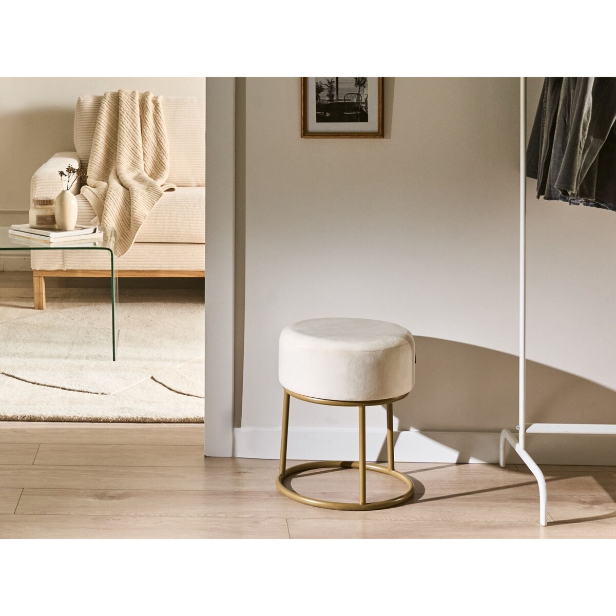 Stołek DELCO Welur Złamana biel