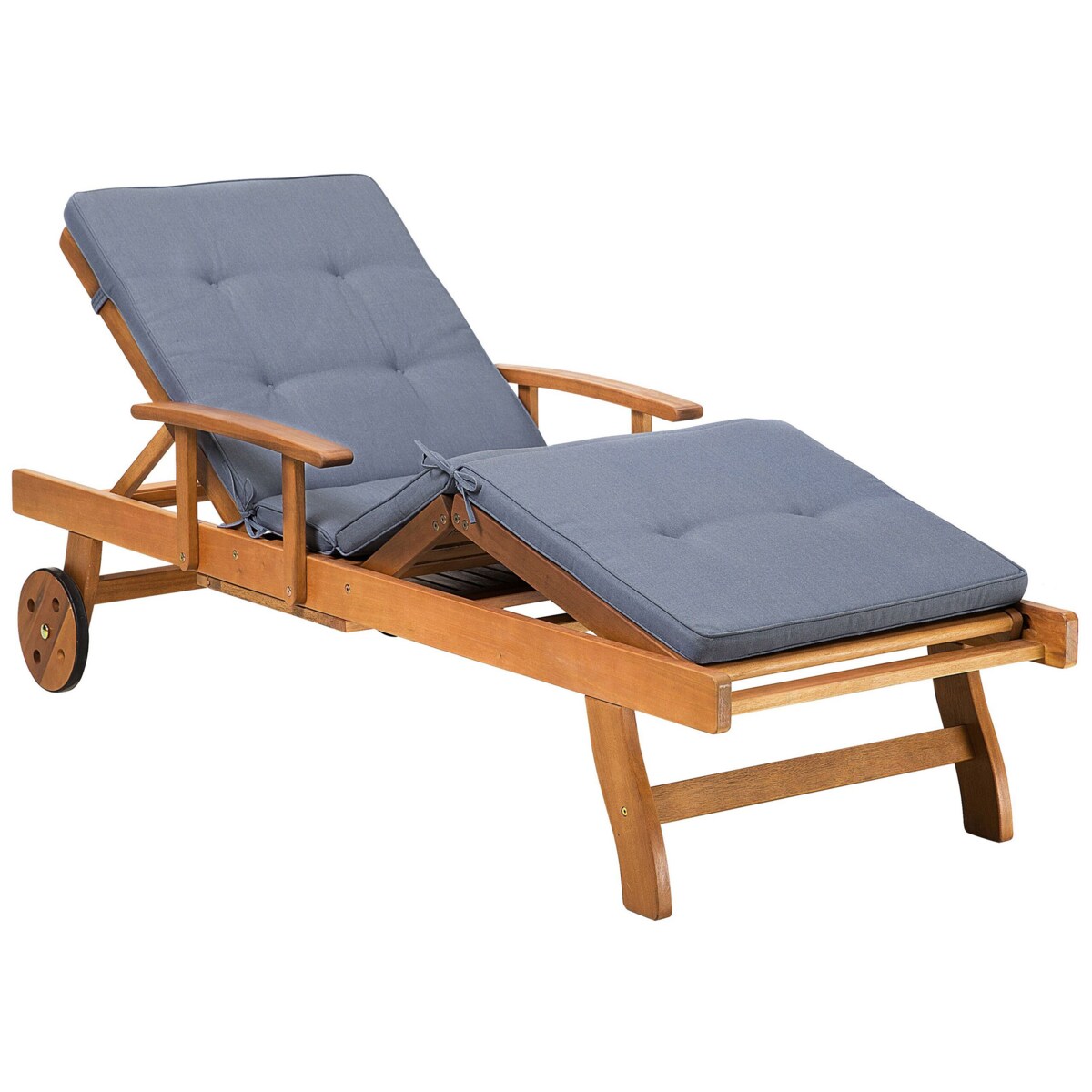 Leżak ogrodowy drewno akacjowe z poduszką niebieską JAVA