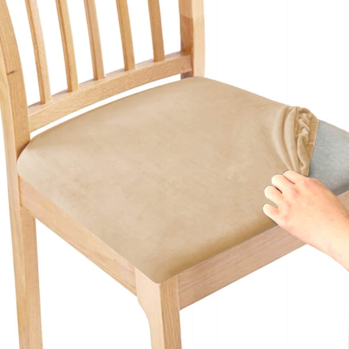 POKROWIEC NA SIEDZISKO 40x40cm BEŻOWY WELUR ELASTYCZNY [26L1]