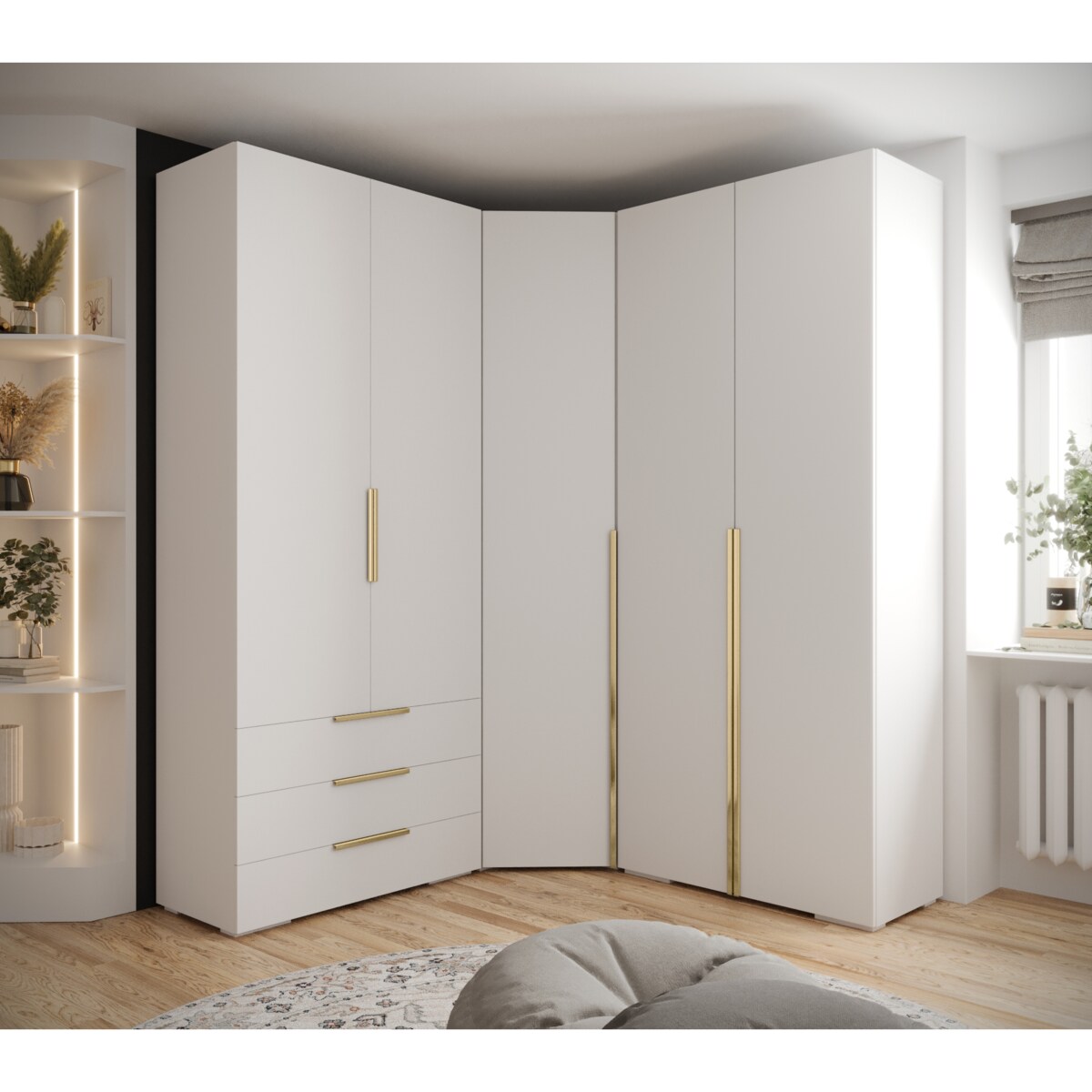 Garderoba wysoka do przedpokoju INOVA 1 Z1 biały+złoty