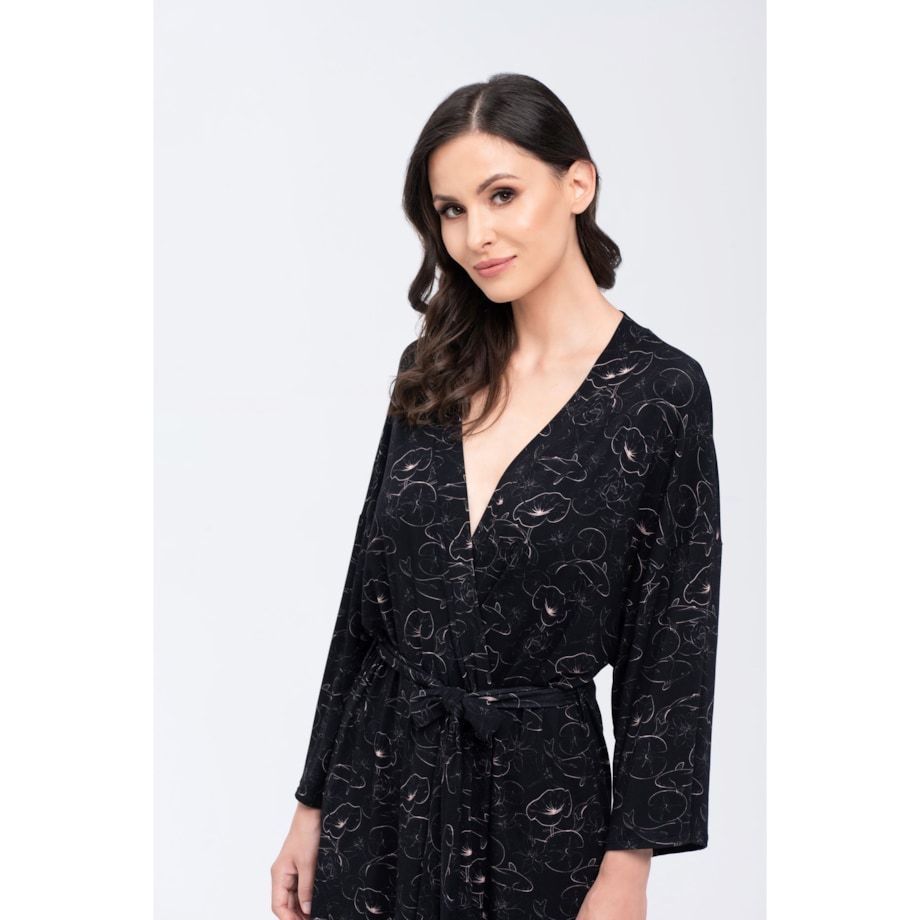 Szlafrok Koi Beżowo-Czarny Beżowo-Czarny, L