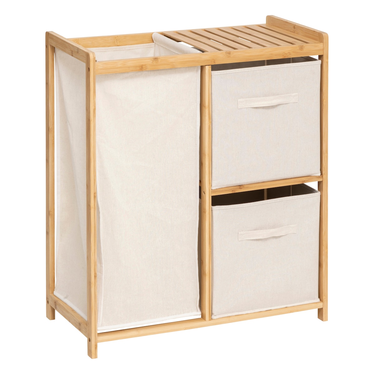 Regał bambusowy z koszem na pranie TIDY BOX i pojemnikami, 66 x 33,3 x 78,5 cm, kolor beżowy