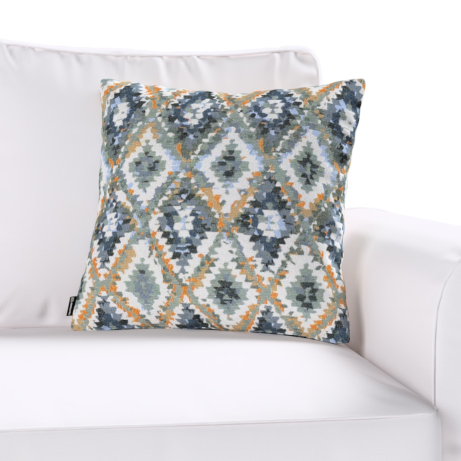 Poszewka Kinga na poduszkę 43x43 kremowe wzory azteckie na kremowym niebiesko-miętowym tle