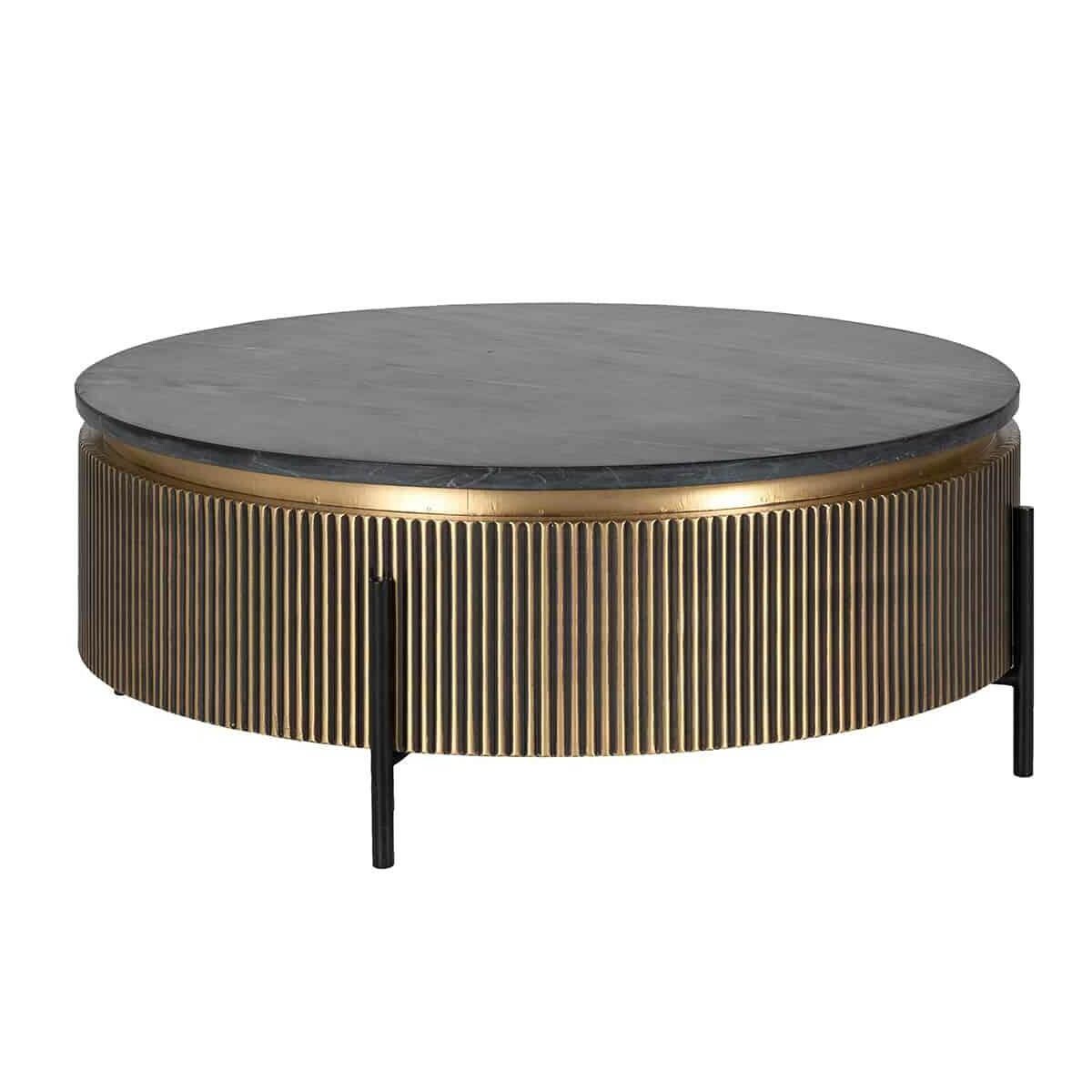 Okrągły stolik kawowy Ironville 7574 do salonu złoty czarny, King Home