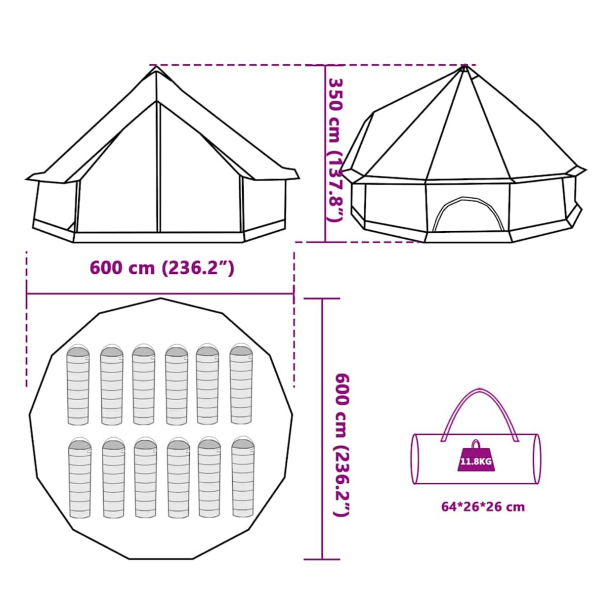 vidaXL Namiot rodzinny tipi, 12-os., niebieski, wodoszczelny