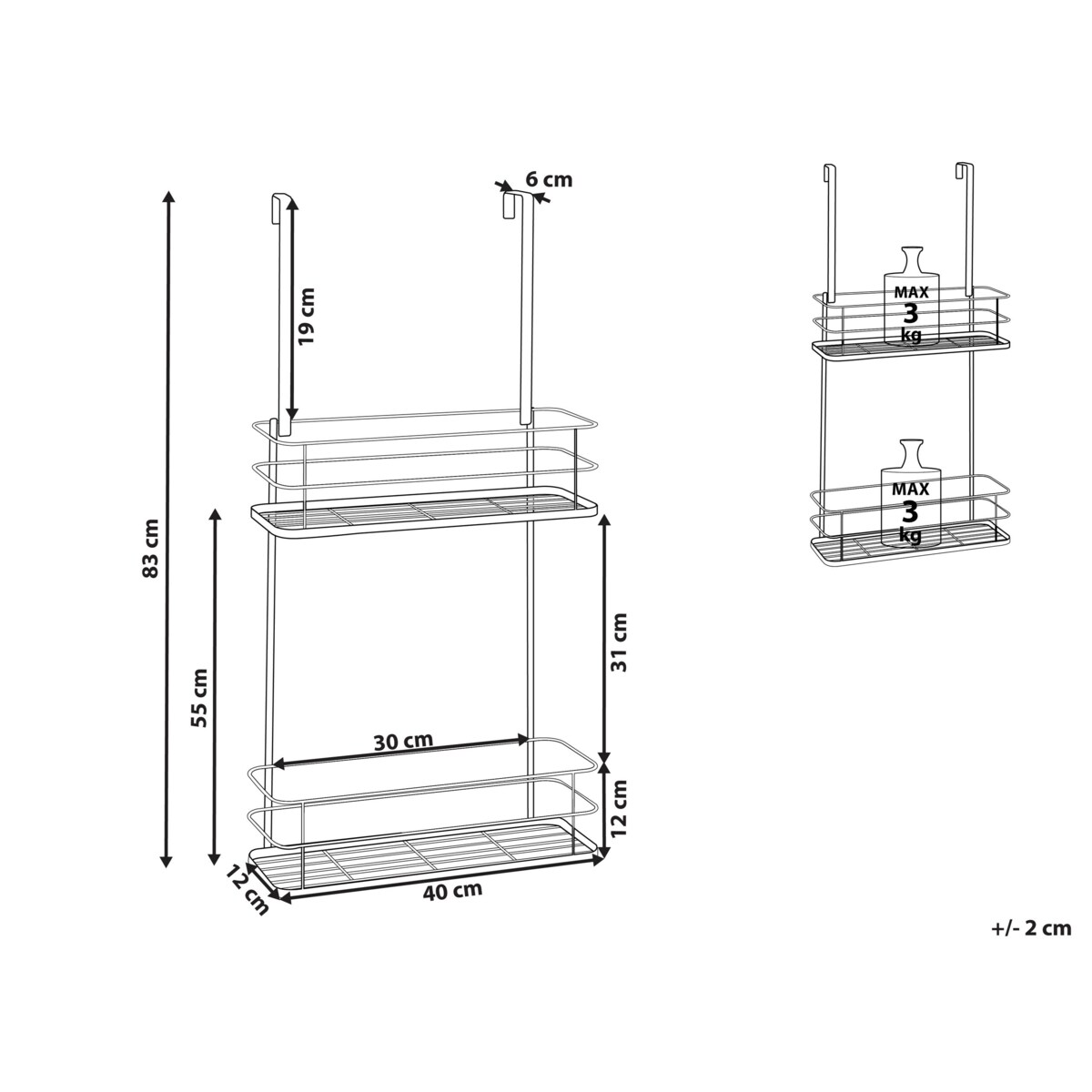 Półka wisząca łazienkowa metalowa czarna TAYASU
