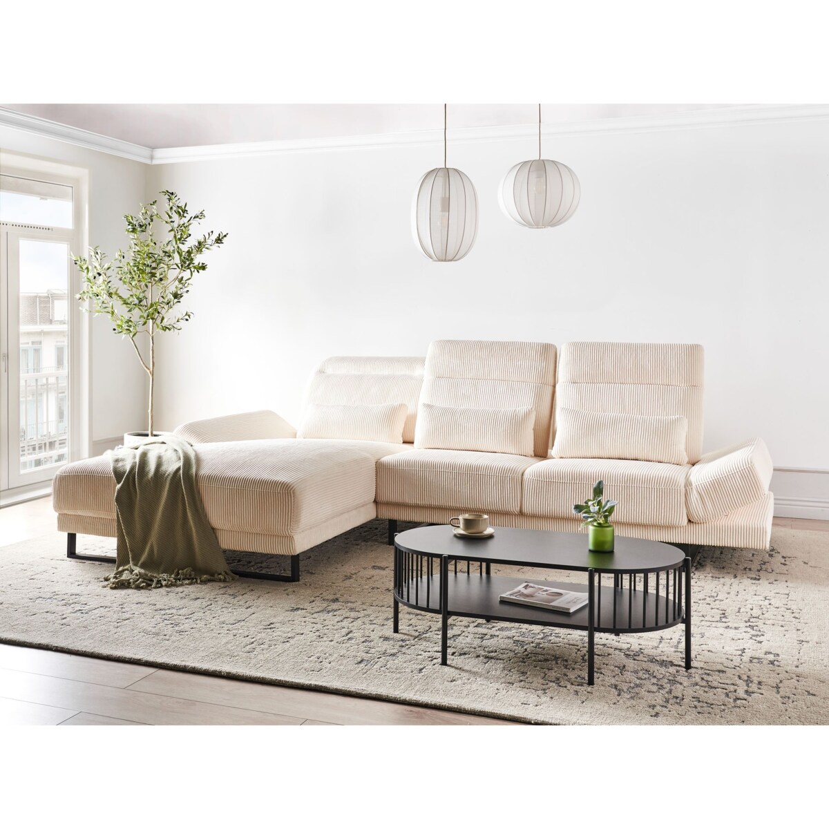 Narożnik IKAST Sztruks Beżowy dla 4 osób Prawostronny