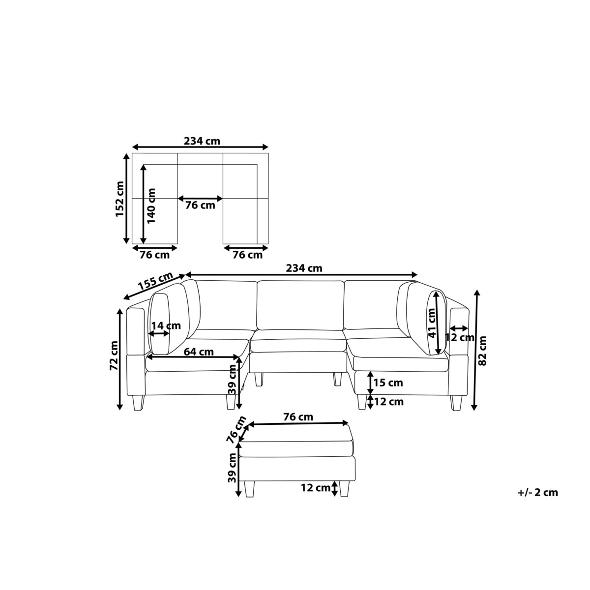 Sofa modułowa 5-osobowa z otomaną brązowa UNSTAD
