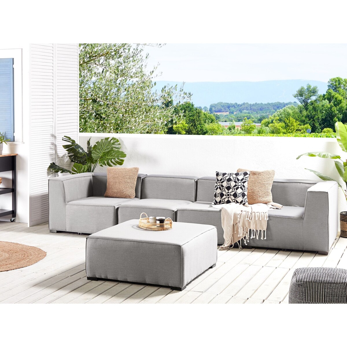 Sofa ogrodowa z otomaną dla 4 osób AREZZO Jasnoszary Modułowy