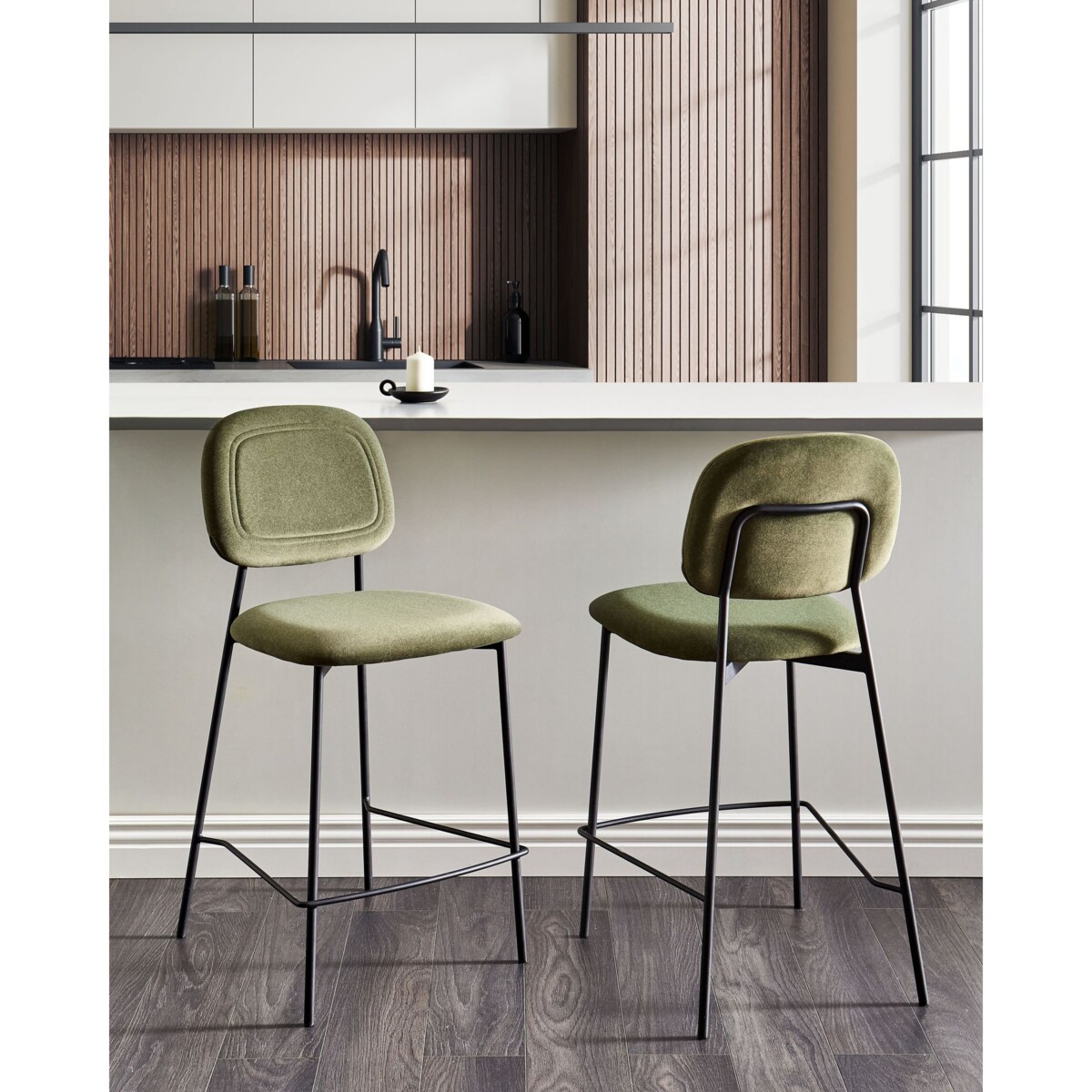 Krzesło barowe Zestaw 2 Welur Oliwkowy DUETTE