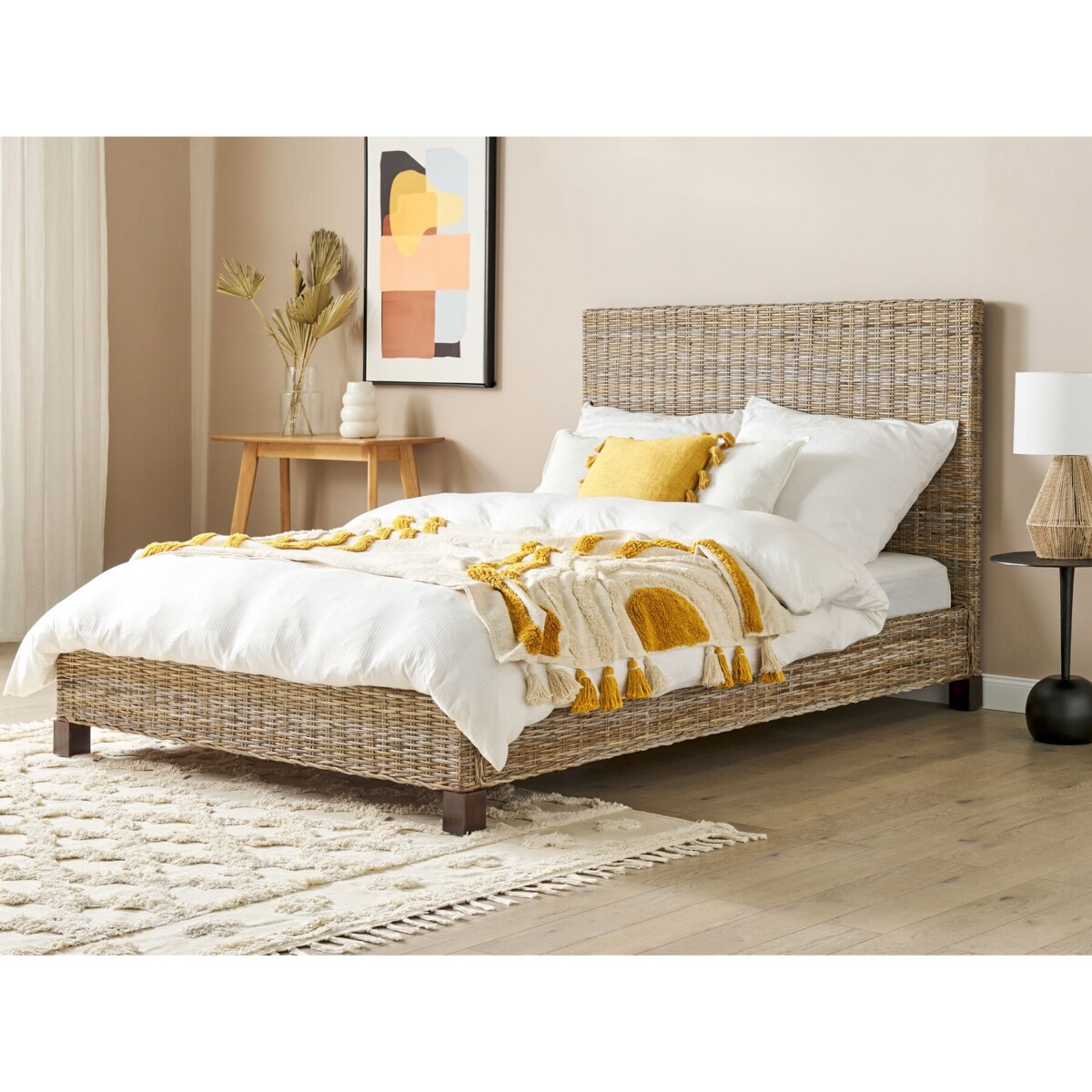 Łóżko rattanowe 140 x 200 cm naturalne SALBRIS