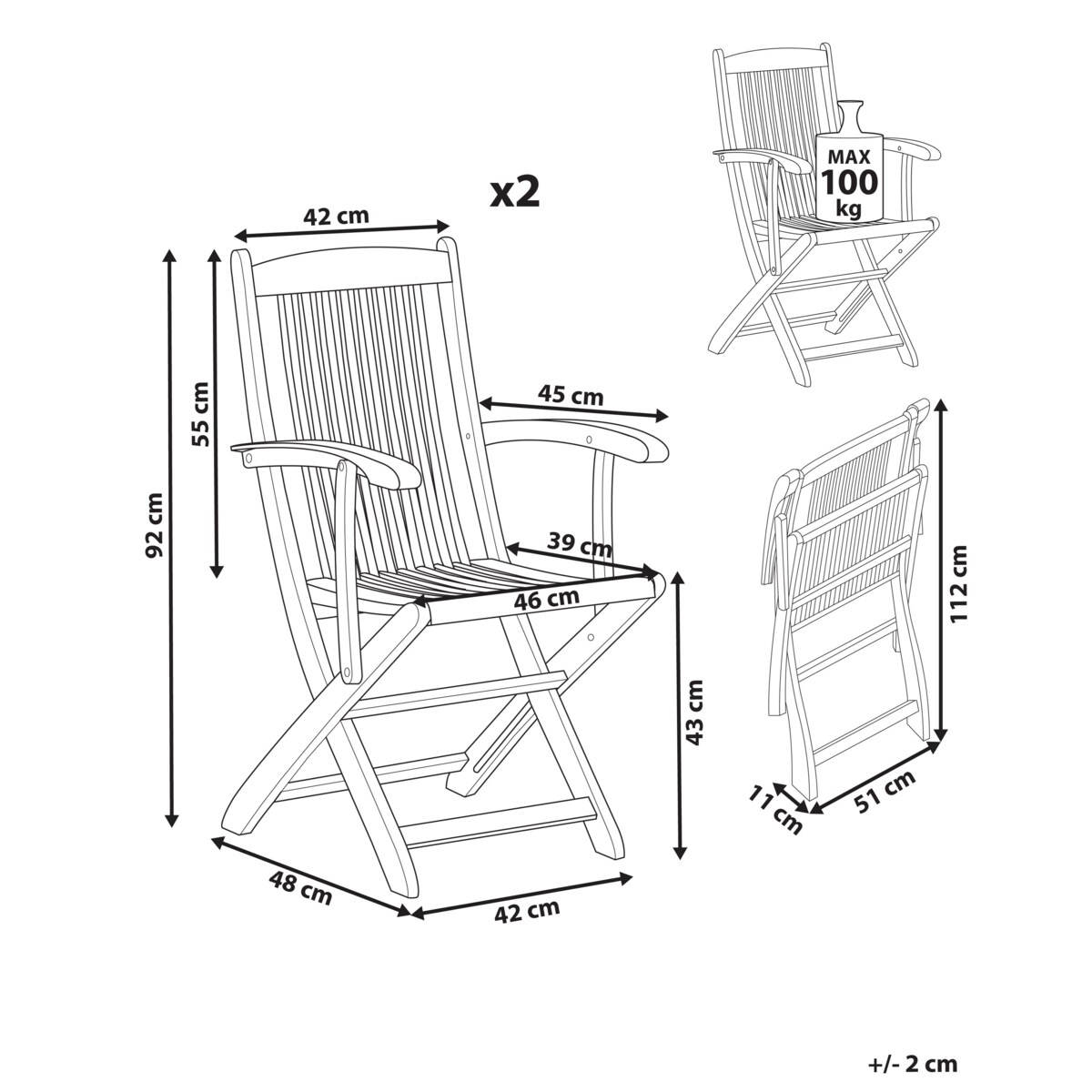 Krzesło ogrodowe Zestaw 2 Drewno Jasne drewno MAUI II