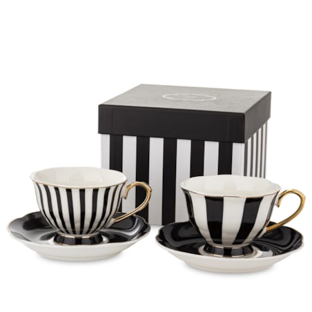Zestaw - 2 Filiżanki 220 ml ze spodeczkami, w paski w pudełku TASSATTA - czarny
