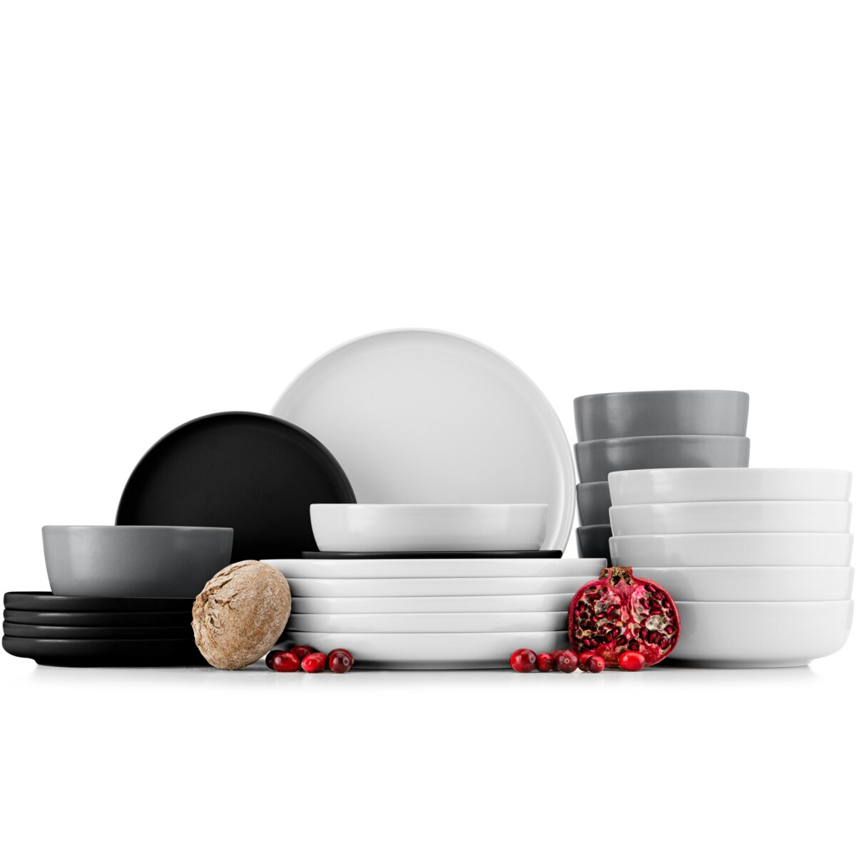 KONSIMO VICTO Zestaw obiadowy 6-osobowy czarno-biały/szaro-biały (24 elementy)