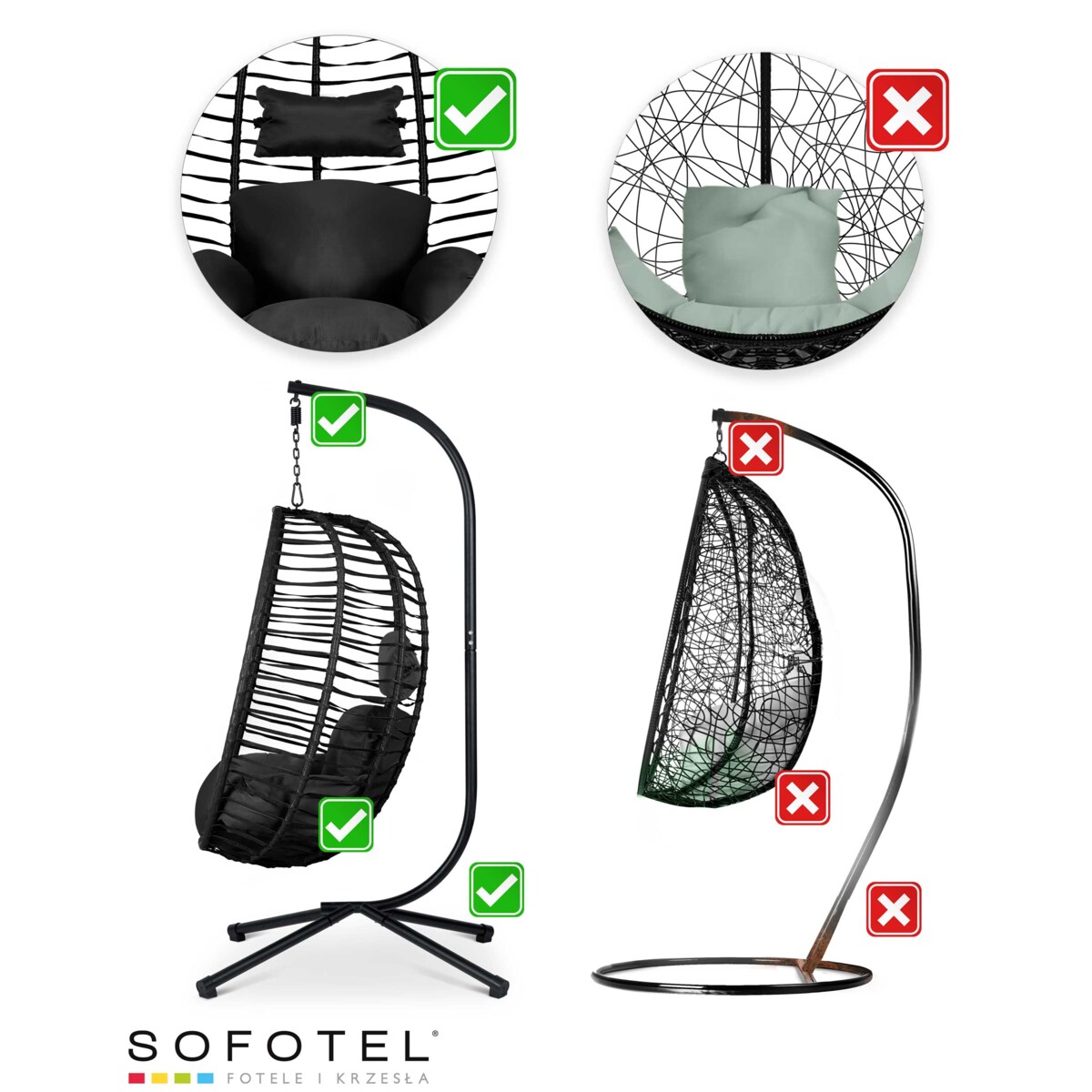 Fotel ogrodowy wiszący huśtawka kosz składany Sofotel Toskana czarny