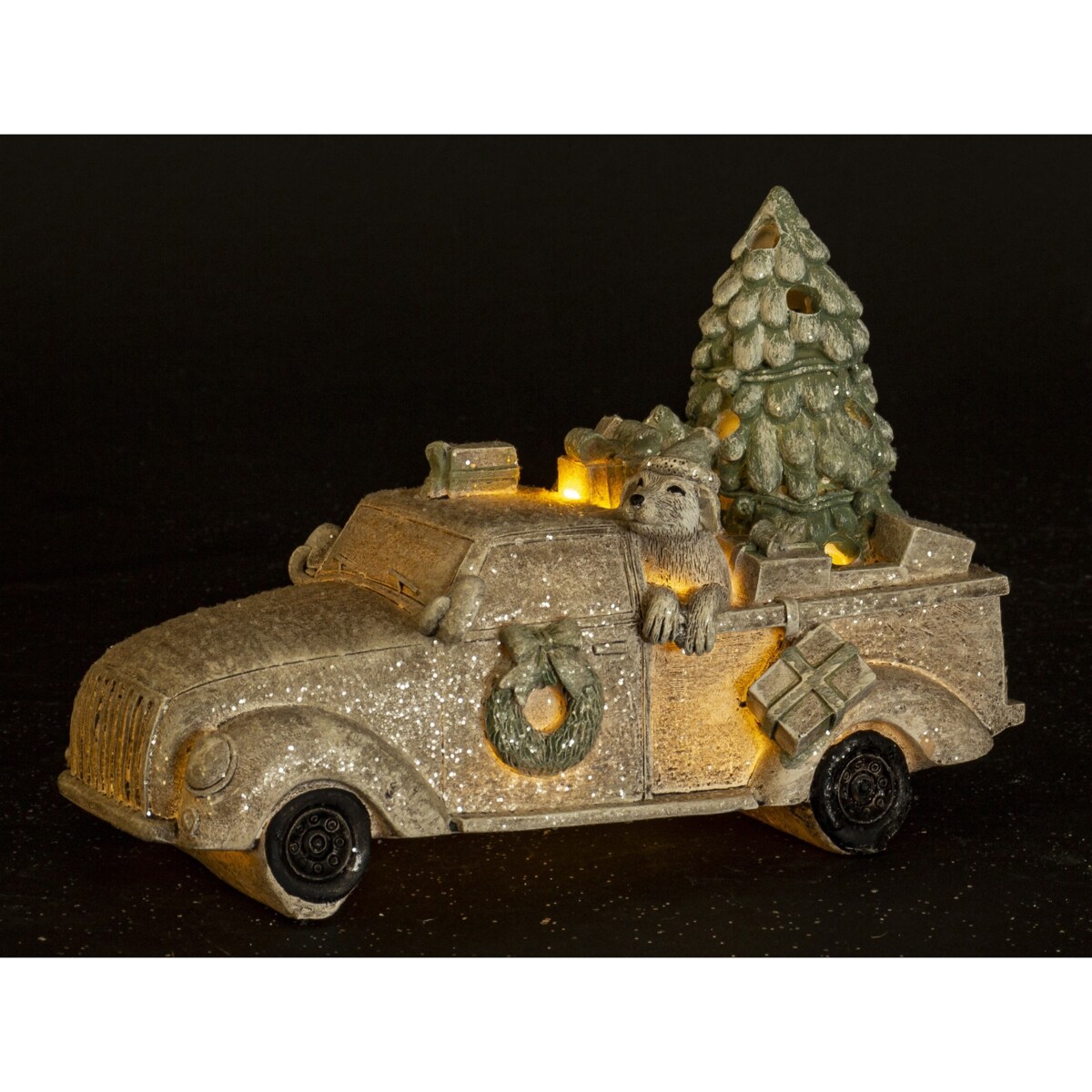 Dekoracja - samochód LED ze zwierzątkiem 11,5x16,5x7 cm