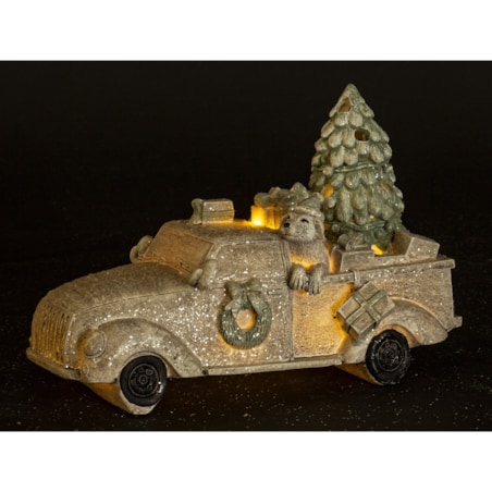 Dekoracja - samochód LED ze zwierzątkiem 11,5x16,5x7 cm