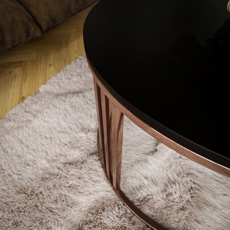 Okrągły stolik kawowy LORI mat z miedzianym stelażem, czarny mat