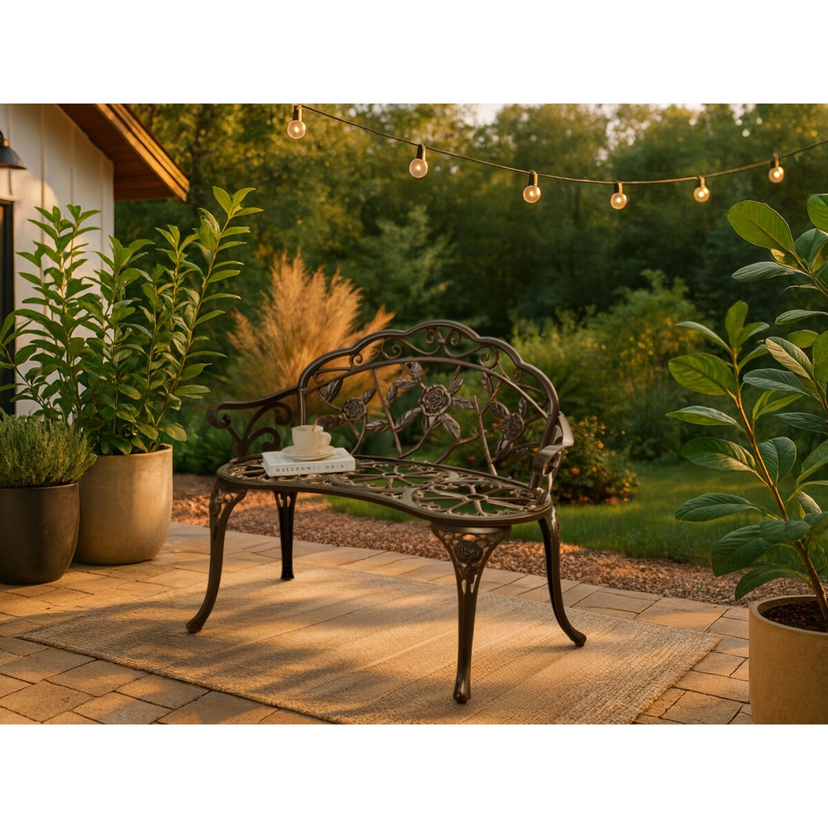 Ławka ogrodowa PIURA 88 cm Metal Ciemnobrązowy