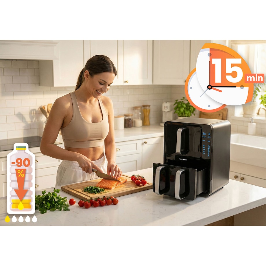 Frytkownica beztłuszczowa Berdsen BD-664 dwukomorowa pionowa 12L Air Fryer 2800W