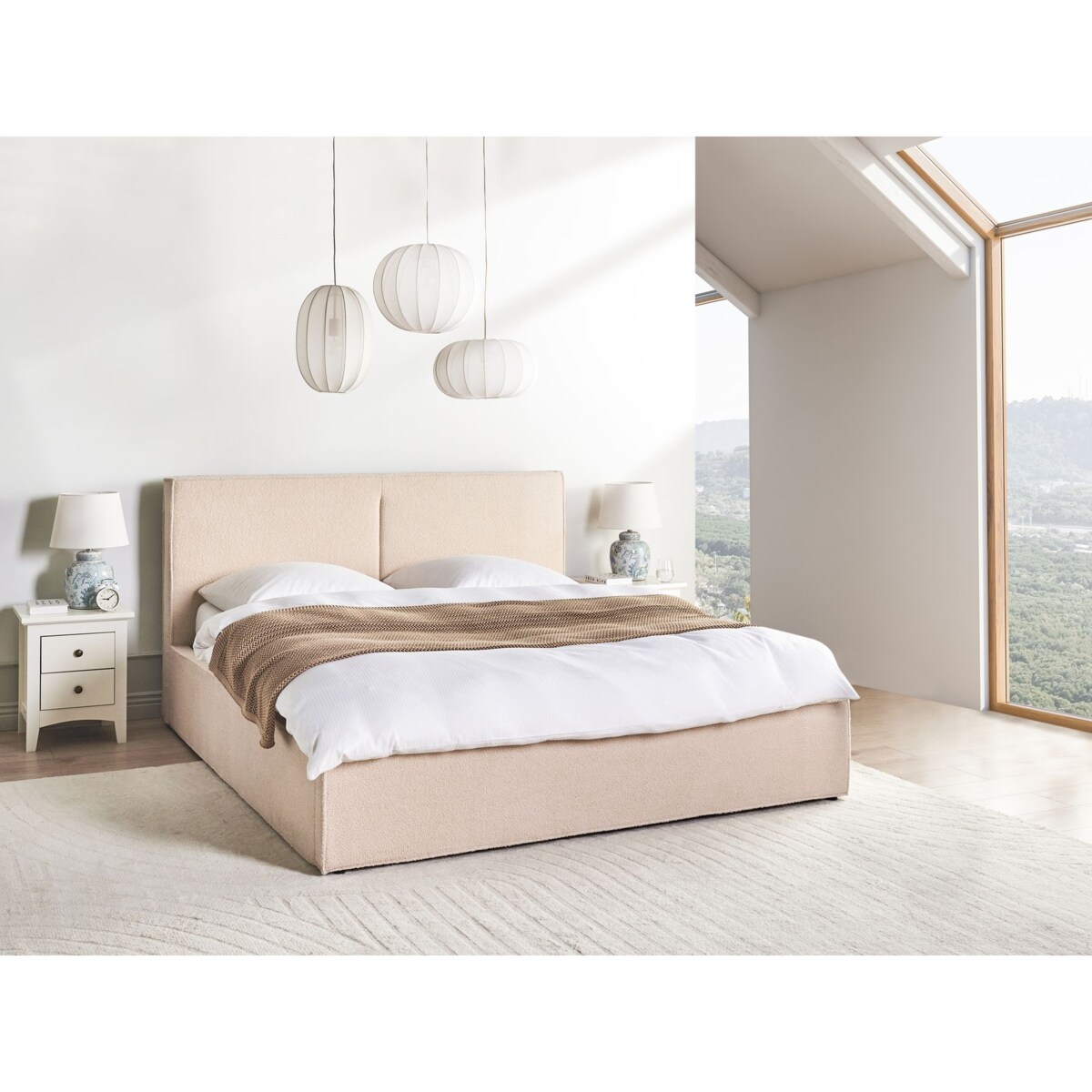 Łóżko z pojemnikiem Boucle MOISSAC 180 x 200 cm Beżowy